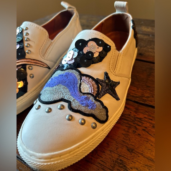 COACH Slip On Sequins and Star Patches Leather Beige Sneakers C115 Size 7.5 - Picture 8 of 10